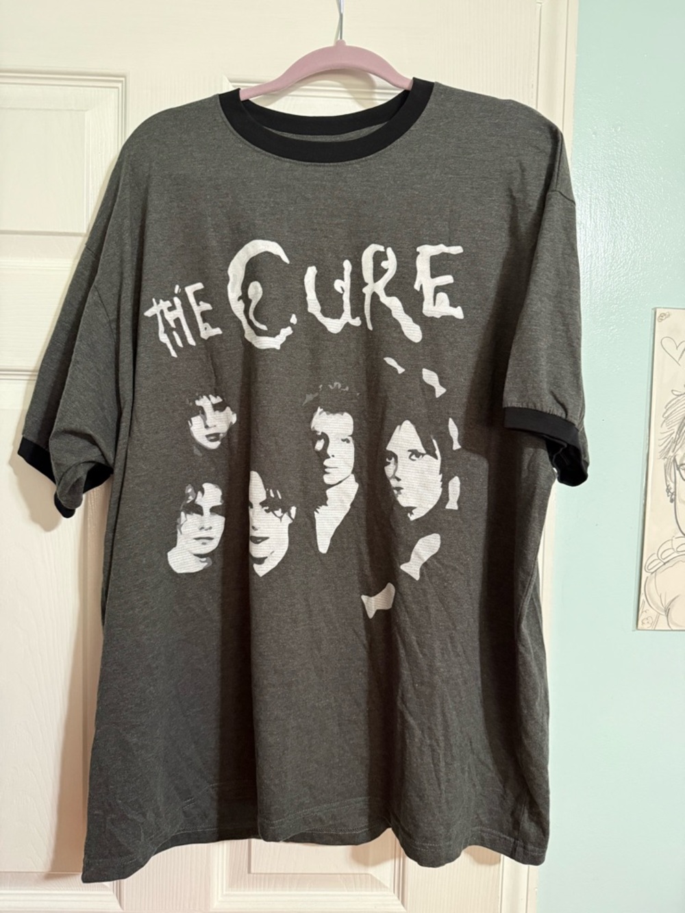 The Cure Graphic Ringer T-Shirt - Dark Gray with Black Trim,brand new condition!